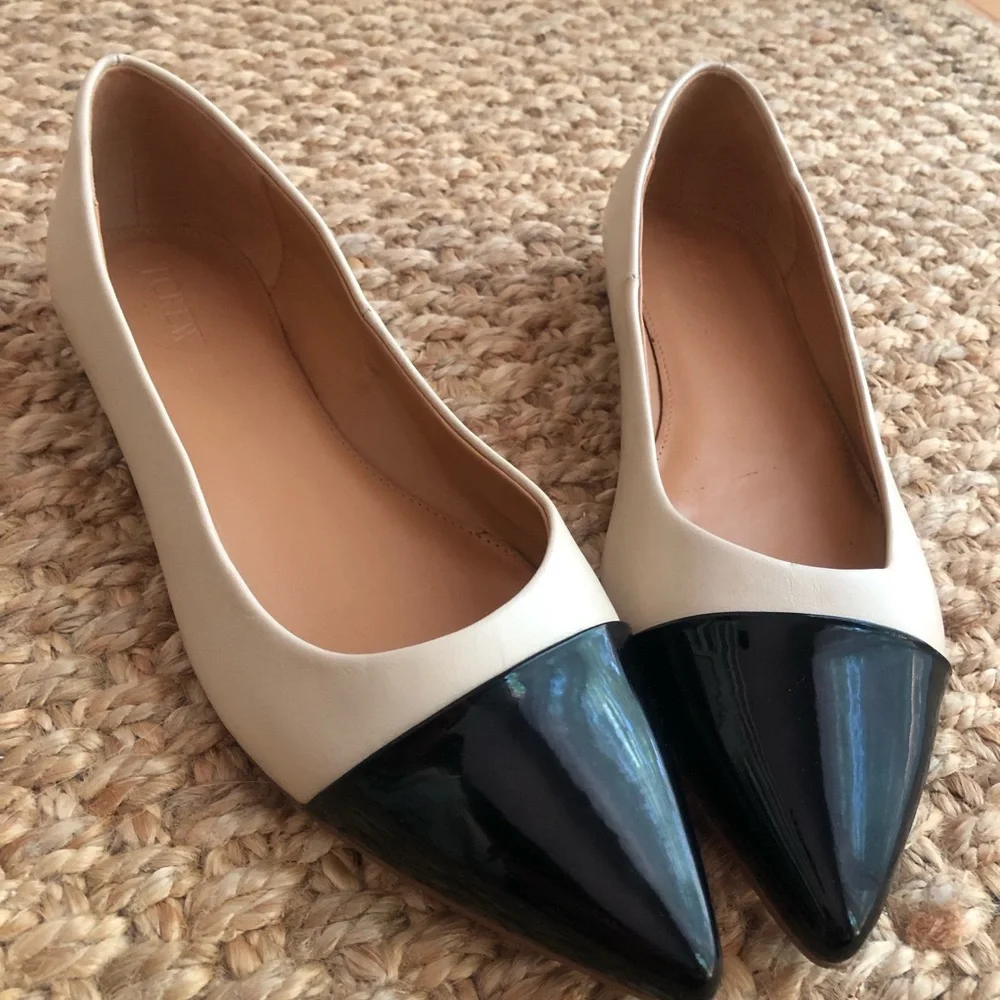 New: J Crew Marina leather pointy cap-toe flats. Size 9.5